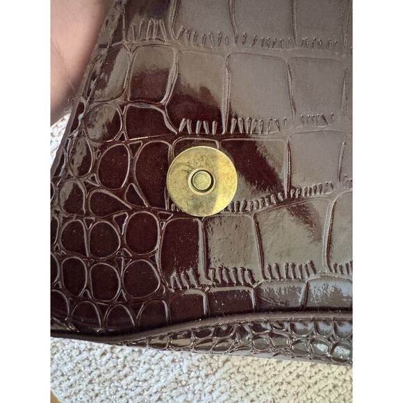 Vintage Y2K Mini Oxblood Brown Croc Embossed Patent Leather Abstract Handbag - Picture 9 of 16